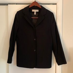 3/4 length wool blazer. 3 button close, hits below hips. Black